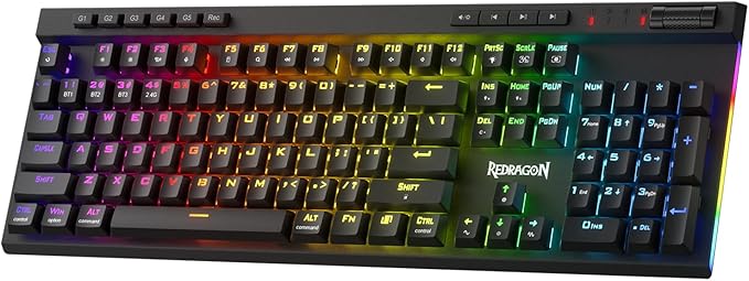 Redragon K580 PRO Wireless RGB Gaming Keyboard, 3-Modes 104 Keys Mechanical Keyboard w/Hot-Swap Socket, Dedicated Media Co...