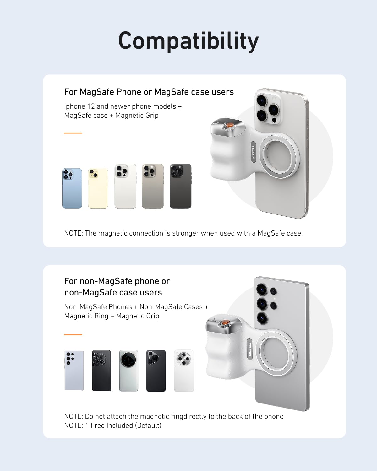 Telesin Fun Shot Magnetic Phone Camera Dslr Style Shutter Grip For Iphone & Android With Detachable Wireless Shutter Button - 1/