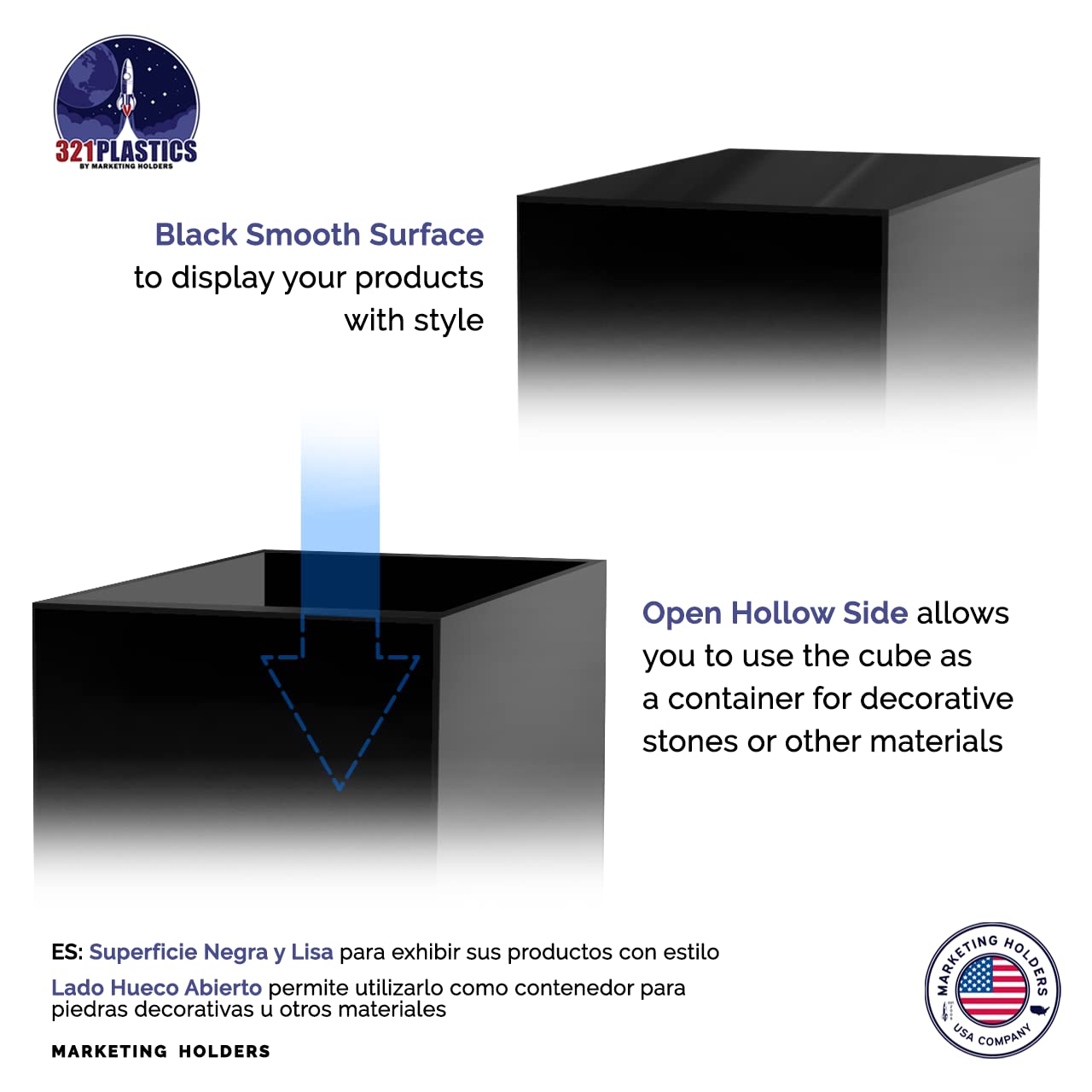 Marketing Holders 5 Acrylic Display Riser Box with One Open Side No Lid Versatile Preassembled Glossy Black Square Lucite Retail