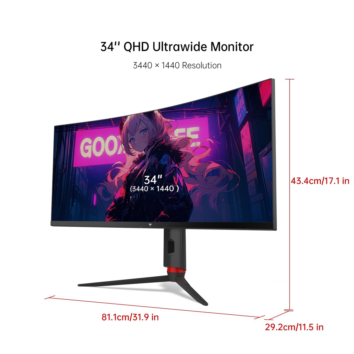 KTC 34 Inch Curved Ultrawide Gaming Monitor, 21:9, 3440x1440p 165Hz 1ms, 1500R Curved Monitor, Freesync G-sync Compatible, HDMI 2.0 x2 & DP1.4 x 2, Height/Tilt/Swivel/Pivot, H34S18S