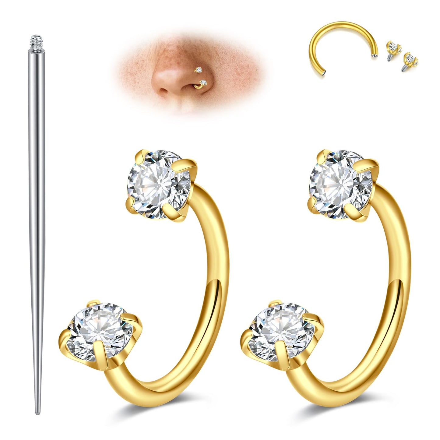 MODRSA Gold Horseshoe Nose Ring 18g Horse Shoe Nose Ring Hoop for Women Surgical Steel Half Hoop Earring Hoops Daith Tragus Earr