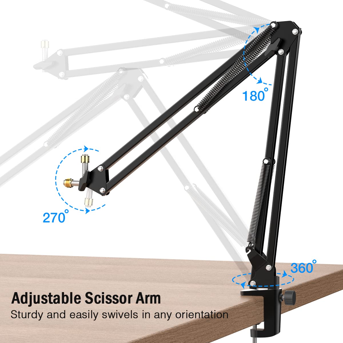 Microphone Arm Stand, Fifine Suspension Boom Scissor Mic Stand With Heavy Duty Clamp, 3/8 To 5/8 Adapter, For Voice-Over, Gaming