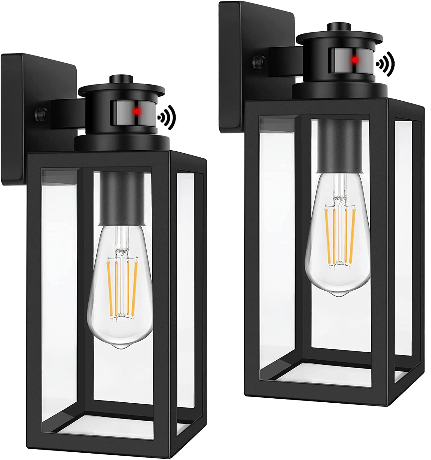 TOBUSA 2-Pack Motion Sensor Outdoor Lights, Black Metal Wall Mount Fixtures, 13.25 Inch, Model B05023CPG
