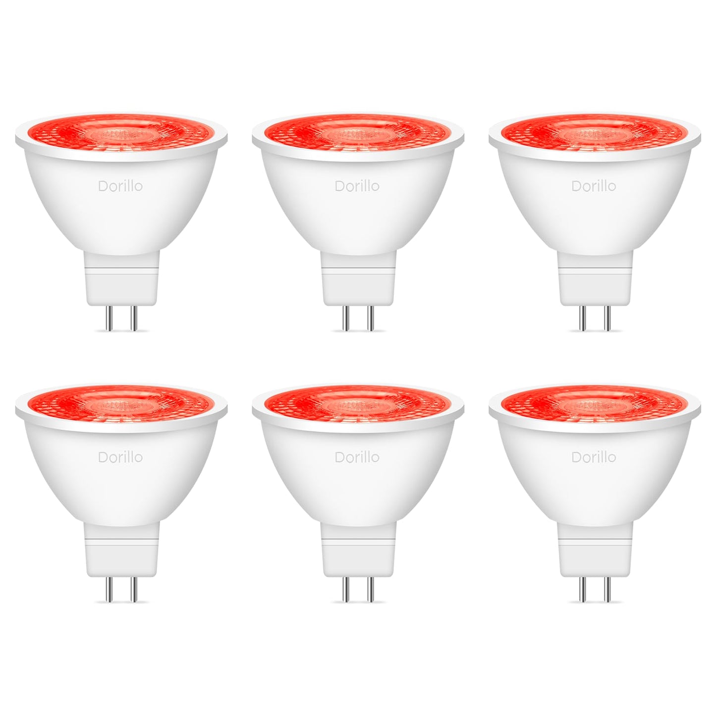 Dorillo Mr16 Red Led Light Bulbs 6 Pack  6W (50W Equivalent)  Gu5.3 Bi-Pin 12V  Non-Dimmable  38 Beam  Festive Landscape Lighting For Christmas  Porch  Yard  Garden