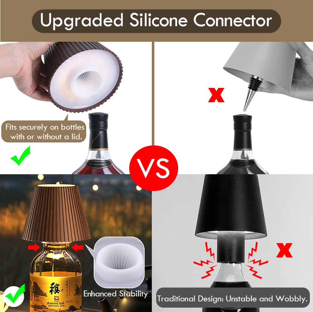 WILIT Wireless Table Lamp, Rechargeable LED, 3-Level Brightness, 2 Pack, Brown