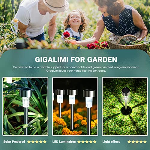 GIGALUMI 16 Pack Solar Lights Outdoor Waterproof,Stainless Steel LED Solar Garden Lights for Patio, Lawn, Yard and Landsca...