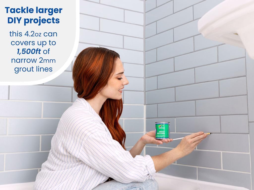 Grout Pen Grey Grout Paint: Waterproof Tile Paint Grout Refresh Restorer for Floor, Kitchen & Bathroom Shower Tiles - Grey - Can Size for Larger Projects - 125ml (4.2oz)