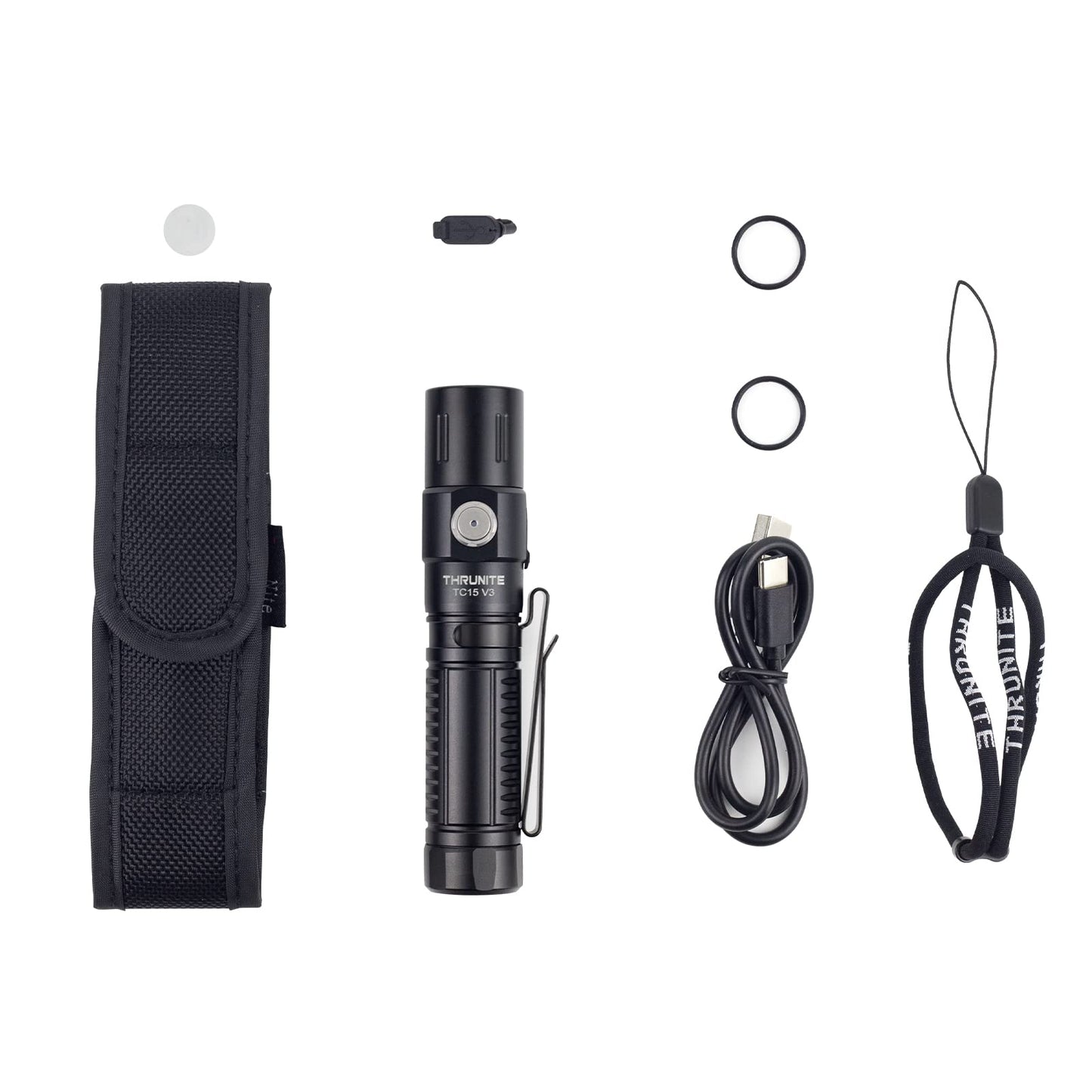Thrunite Tc15 V3 Rechargeable Flashlight, 2403 Lumens, Pocket Size, Aluminum, Black Neutral White