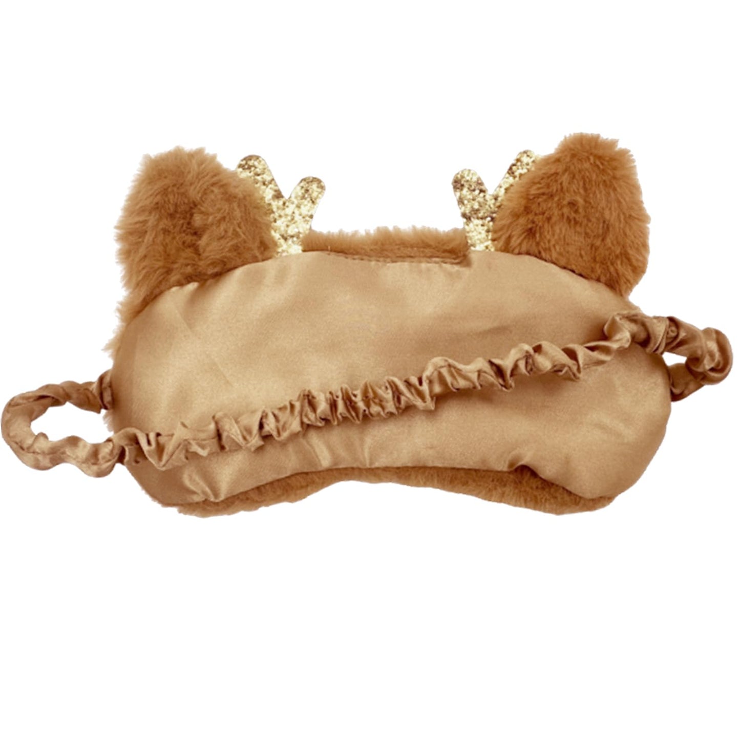 JRINYE Cute Reindeer Plush Sleep Mask - Golden Deer Eye Mask, Fluffy Soft, Blindfold, Travel for Kids, Girls and Adults - Gold