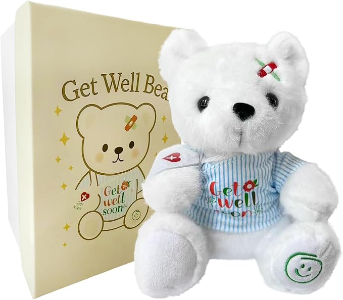 Ziyutam Get Well Soon Stuffed Animal, Get Well Bear Plush with Gift Box for Kids, Soft White Teddy Bear Gifts for Boy and ...