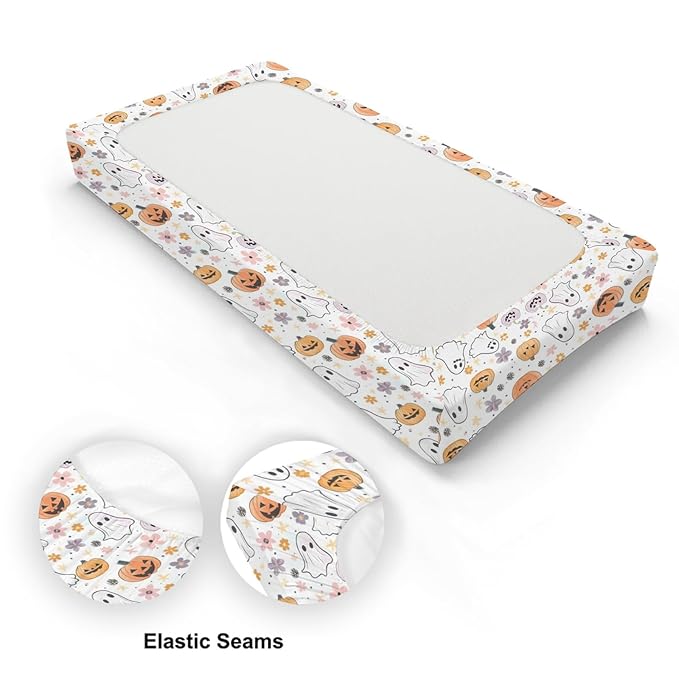 Cartoon Halloween Floral Pumpkin Flowers Pattern Baby Changing Pad Cover, Unisex Fall Winter Holiday Nursery Diaper Changing Table Pad Mat Sheet for Boys Girls-16x32