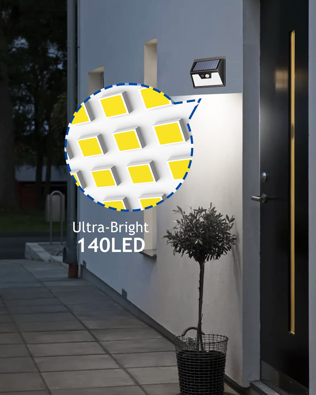 Peasur Solar Lights Outdoor 140 Led Motion Sensor Wall Light, 6 Pack, Waterproof Black Frame For Yard Deck Garden