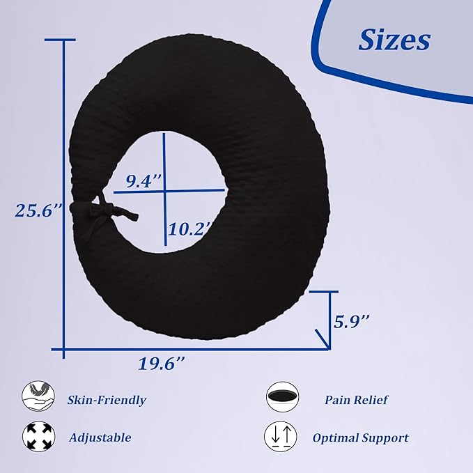 BBL Pillow After Surgery for Butt Sleeping, Brazilian Butt Lift Pillow Post Surgery Recovery for Sitting Sleeping Driving Donut Pillow for Woman Lumbar Back Cushion Seat Foam (Black Dot)