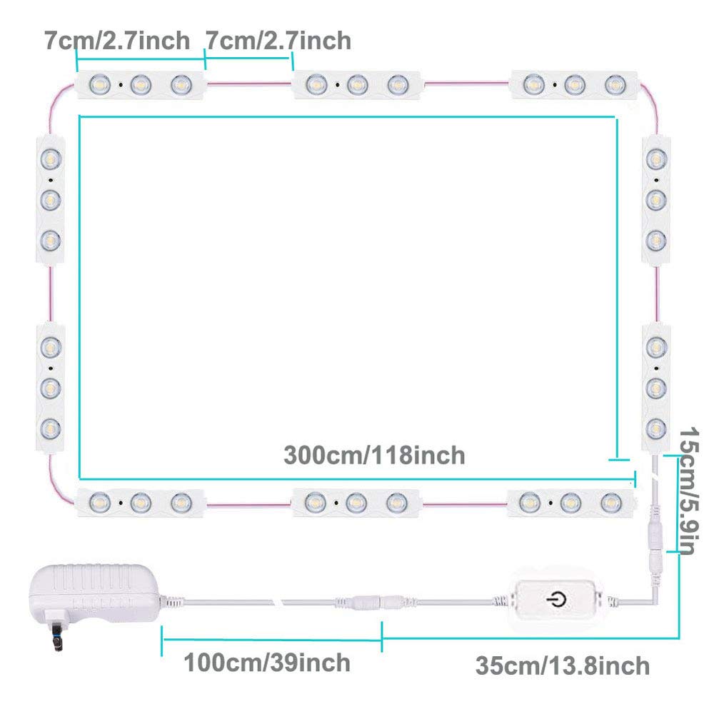 Lphumex Hollywood Style Led Vanity Mirror Lights, 10Ft Dimmable Touch Control, Ultra Bright White, Ideal For Makeup Vanity & Bathroom