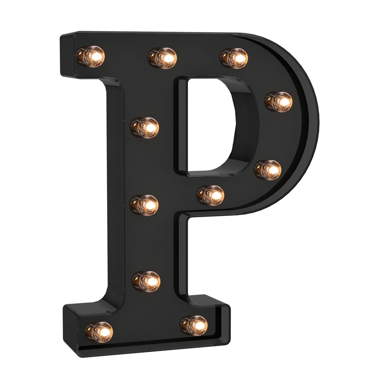 Foaky Black LED Letter Lights - Battery Operated, Plastic, Model Black-25, Size P, Bedroom Wall Decor