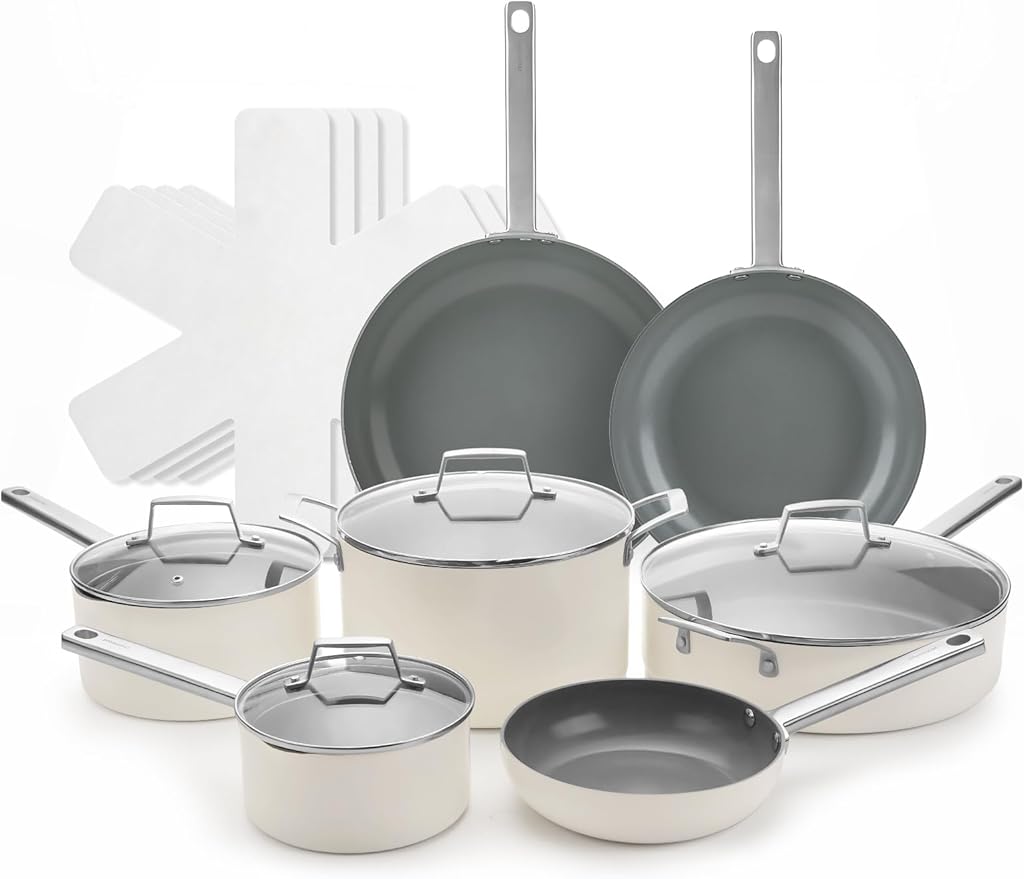 Nonstick Ceramic Cookware Set Healthy Pots And Pans Set Induction Kitchen Cookware sets Non Toxic Pots And Pan Set,PFOA ＆ PTFE Free (18 pcs)