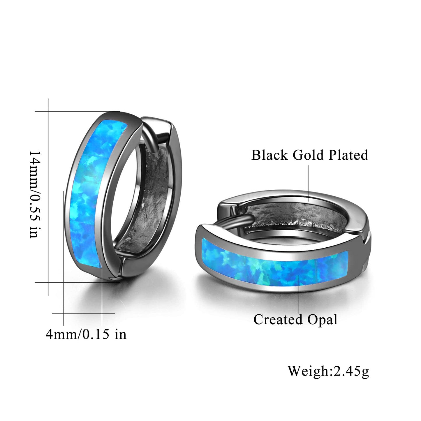 CiNily Opal Huggie Earrings Hinged Hoop Earrings 14K Black Gold Plated Small Hoop Earrings for Women Men Cute Earrings