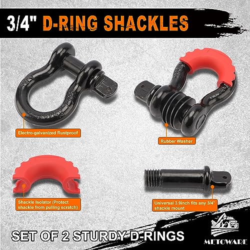 METOWARE Heavy Duty Tow Strap Recovery Kit - 3" x 20ft(35,000lbs) Tree Saver Winch Strap + 3/4" D Ring Shackles(2pcs) + St...
