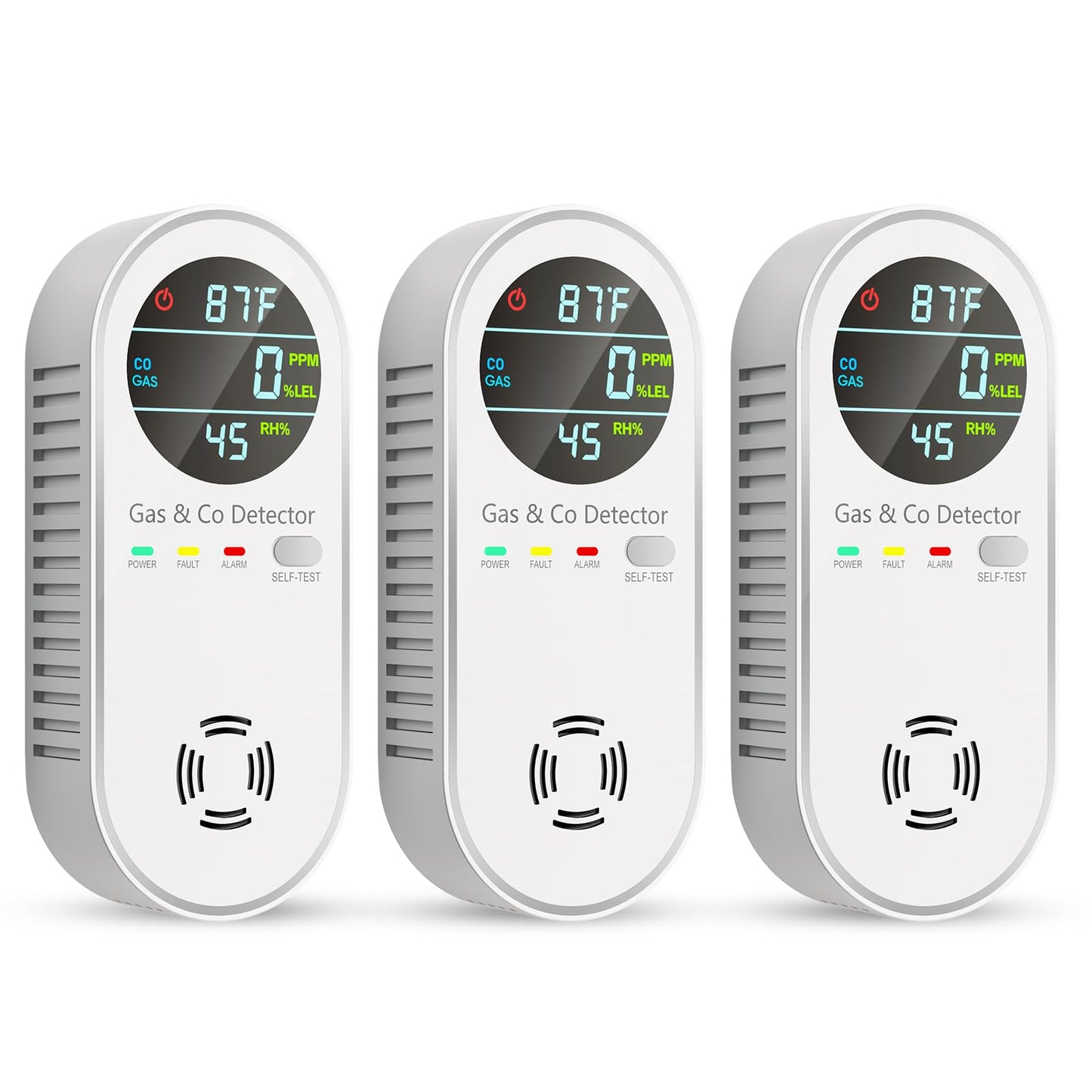 Vilfet Carbon Monoxide Detectors & Natural Gas Detector, 4-in-1 Carbon Monoxide Detectors Plug in, Gas Leak Detector with Dual Alarms, Temperature & Humidity Sensor for Home, RV, White, 3 Packs