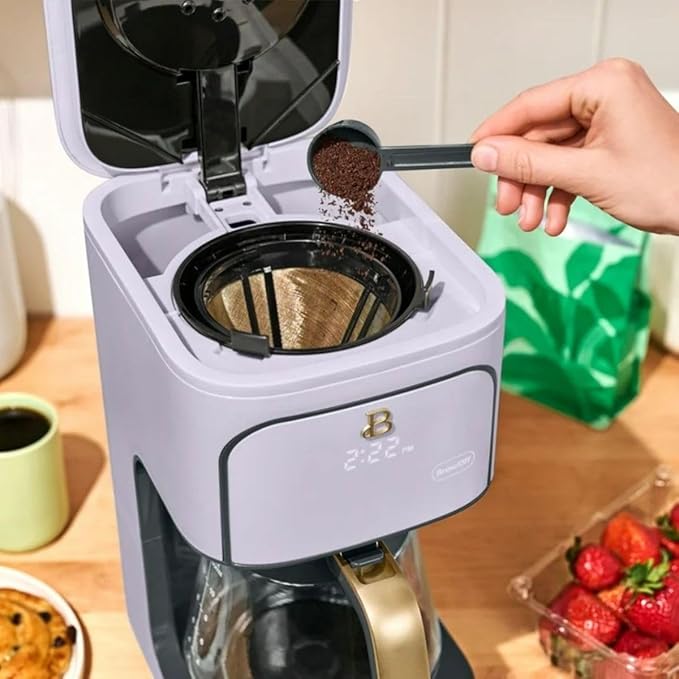 Beautiful 12-Cup Programmable Coffee Maker with Touch Activated Display, Auto Brew Timer, Reusable Filter & Large Glass Carafe (Lavender)