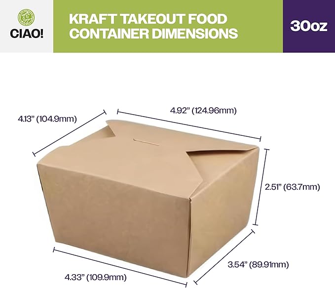 CIAO! Kraft Take Out Microwavable Food Containers, 30 oz No.1 (450/case)
