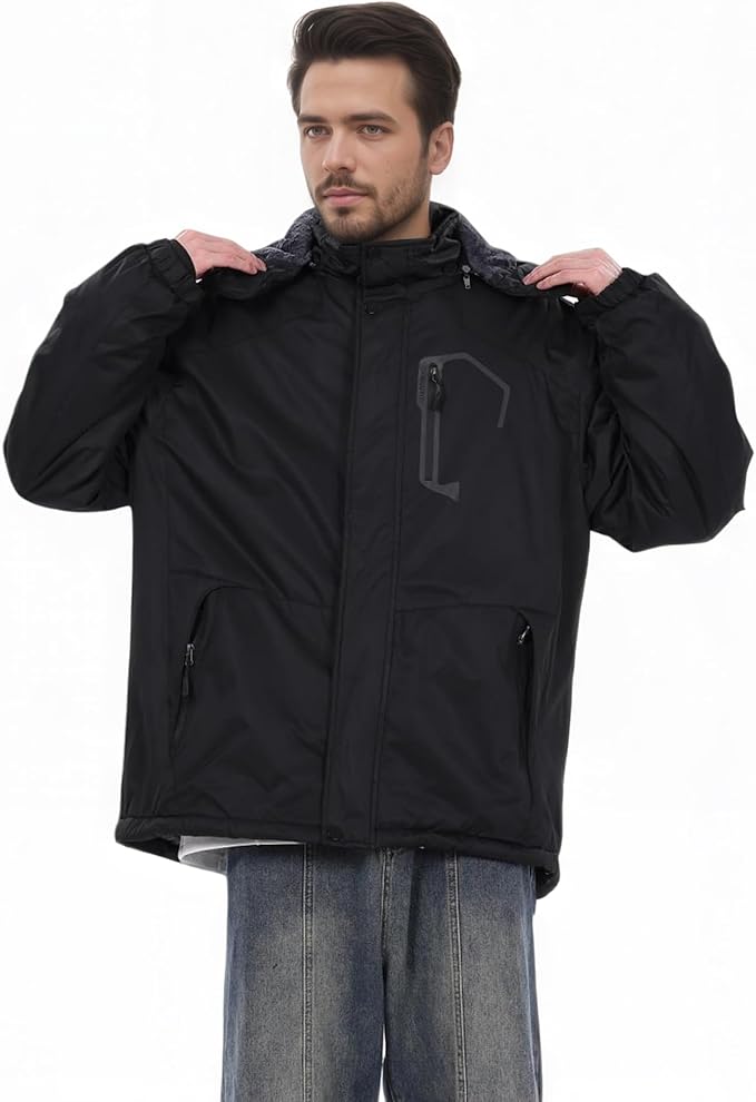 CorBuyit Men's Waterproof Ski Winter Jacket with Detachable Hood, (S-4XL), Warm Windproof Snow Coat for Skiing & Snowboarding