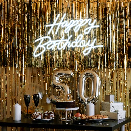 Happy Birthday Neon Sign for Wall Decor, LED Happy Birthday Light Up Sign, USB Powered Dimmable Neon Light for Birthday Pa...