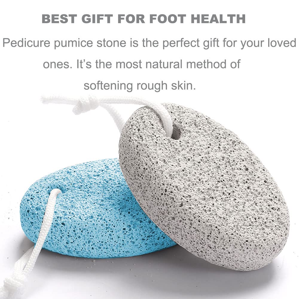 Natural Foot Pumice Stone for Feet, Borogo 2-Pack Lava Pedicure Tools Hard Skin Callus Remover for Feet and Hands - White&Blue