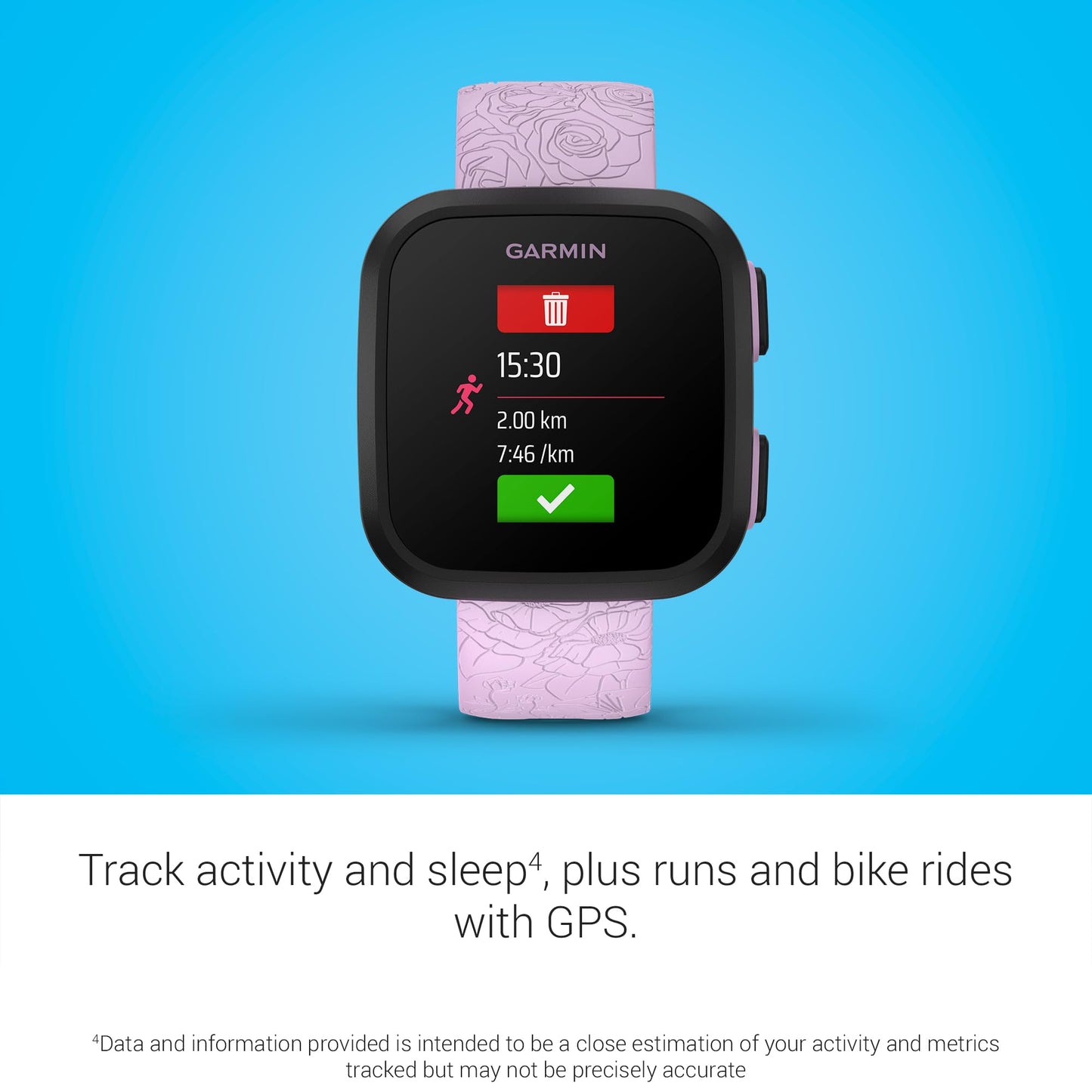 Garmin Bounce™, Kids Smartwatch, Two-Way Text and Voice Messaging, Location Tracking, Lilac Floral