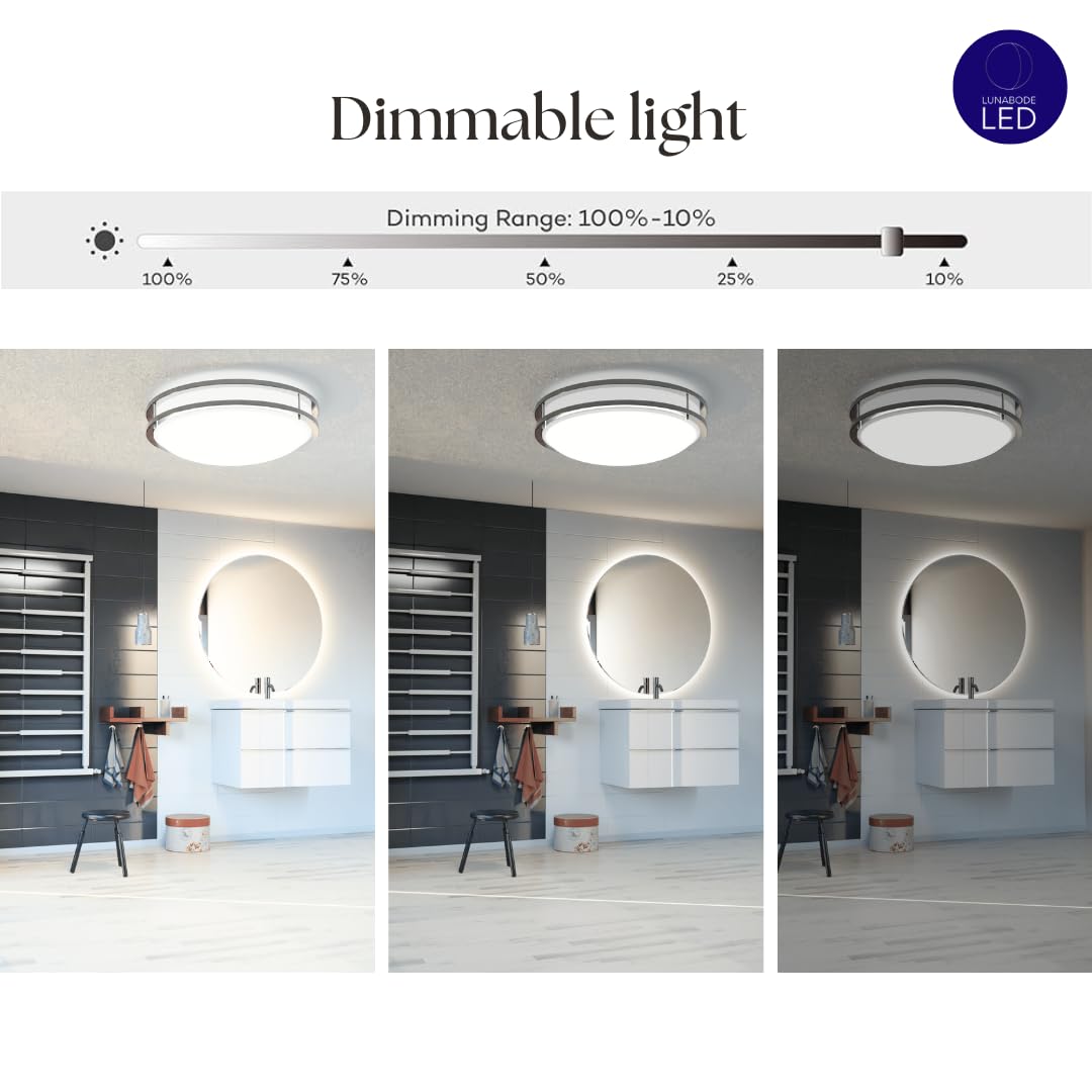 Lunabode Led Flush Mount Ceiling Light, 22W (100W Eq), 1800Lm, 14 Warm White, Brushed Nickel, Model Gs-Drcl14-182