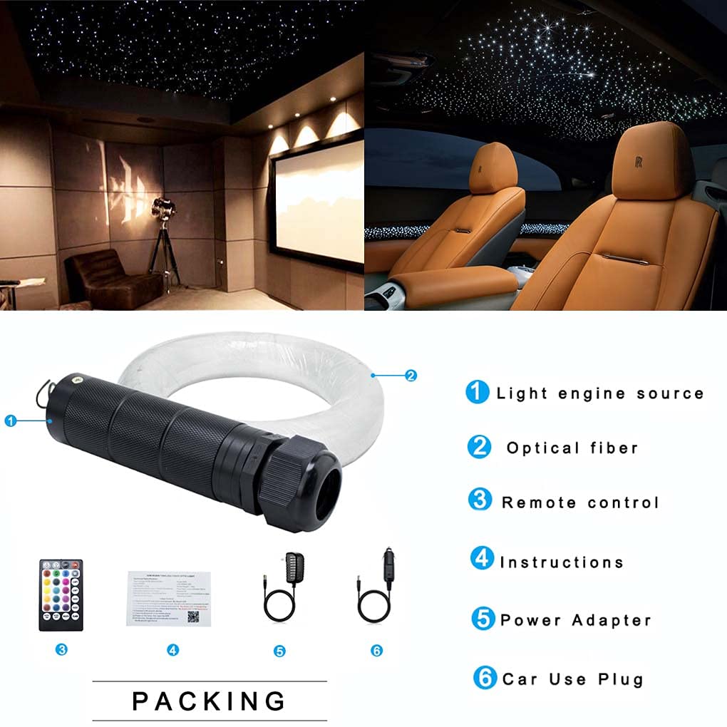 Azimom Bluetooth Rgbw Led Fiber Optic Star Ceiling Light Kit, 450Pcs 0.03In 6.5Ft, Multicolor, Music Mode, Model C-889