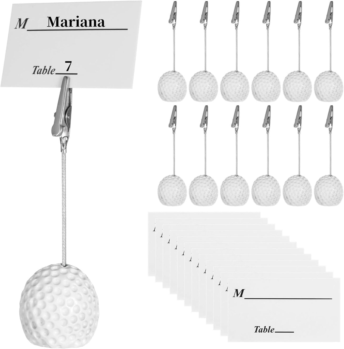 Picture Photo Display Holders, 12 Pcs Ball Base Memo Clips, Table Number Card Stands, Resin Golf Ball Shaped Card Holders with Alligator Clips, Note Paper Clips for Wedding, Office