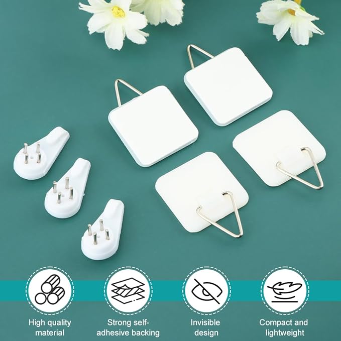 20 Pack Invisible Vertical Plate Holders, Plastic Picture Hanger Sticky Hanger, Adhesive Picture Hanger with Nail Picture Hanging Hooks for Decorative Picture Photo Plate Wall Art