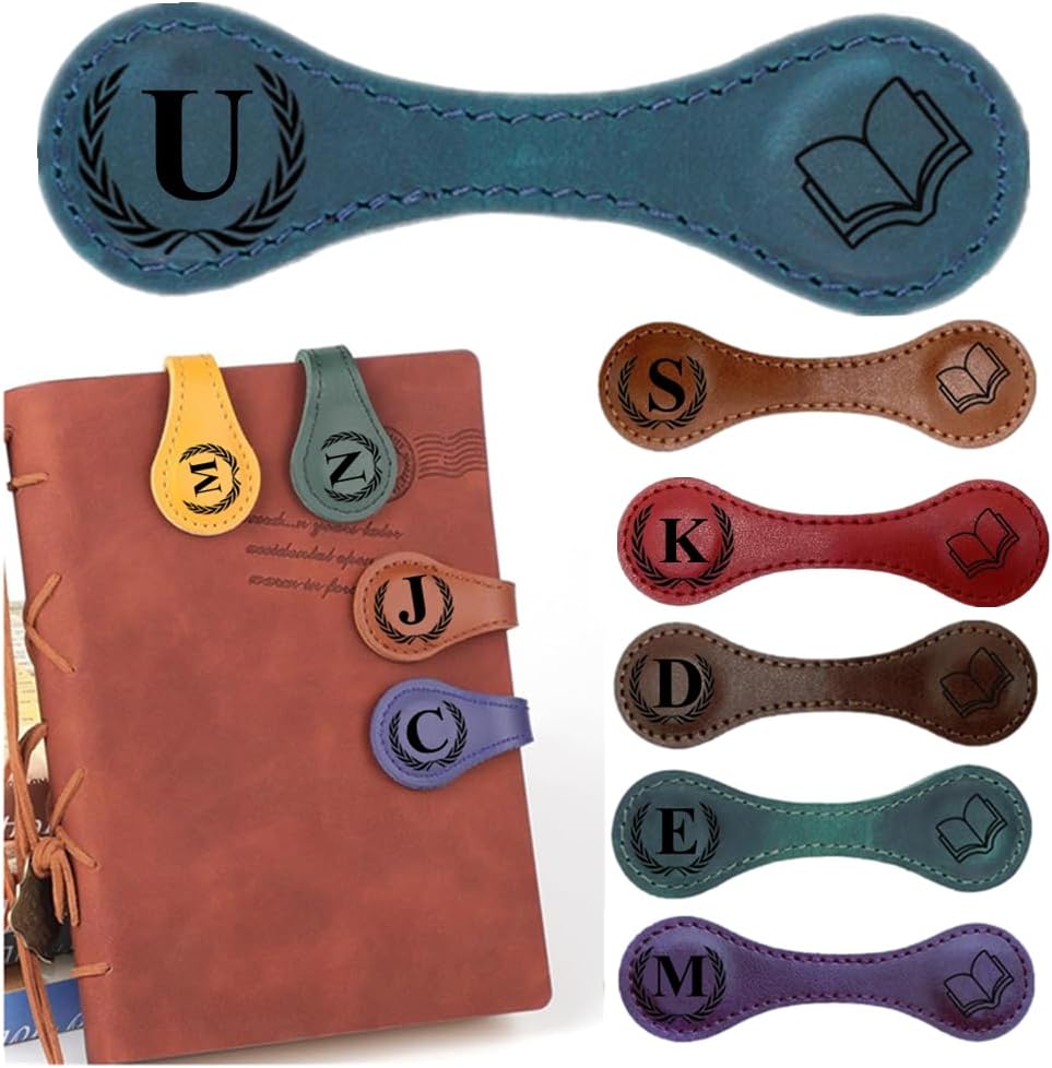 Personlized Magnetic Leather Bookmarks with Initials, Customized Book Marks Clip 26 Letters Bookmark for Reading Women, Men, Kids,Cute Book Markers Meaningful Gift for Book Lovers (Blue, U)