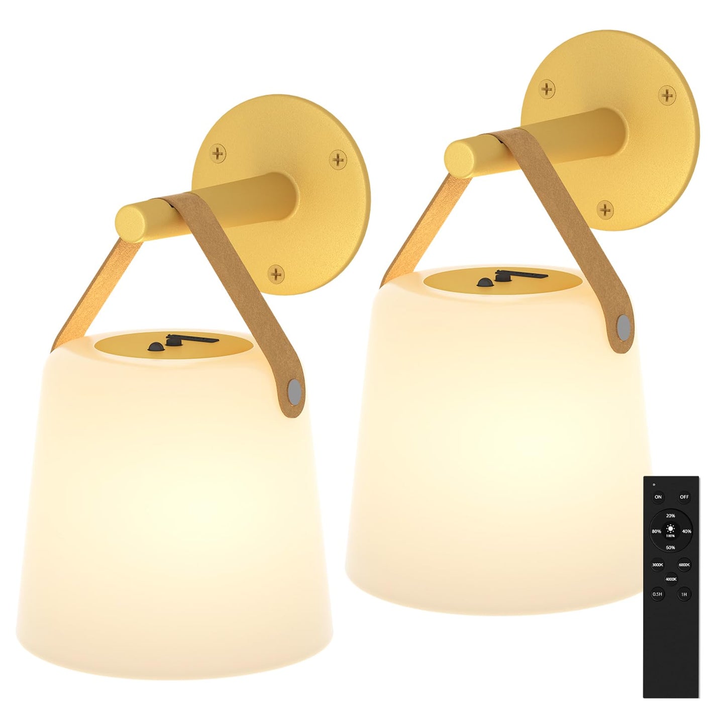 TACAHE Rechargeable Wall Sconce - Plastic - 3 Color Temp, 5 Brightness - Remote Control - Set of 2 - Gold - Model TCH-BOWS05-5000