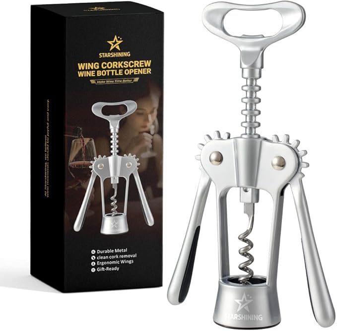 Wing Corkscrew Wine Bottle Opener – Heavy-Duty Stainless Steel Wing Wine Opener, Easy Wine Bottle Opening Tool, Perfect Christmas & New Year Gift for Wine Lovers