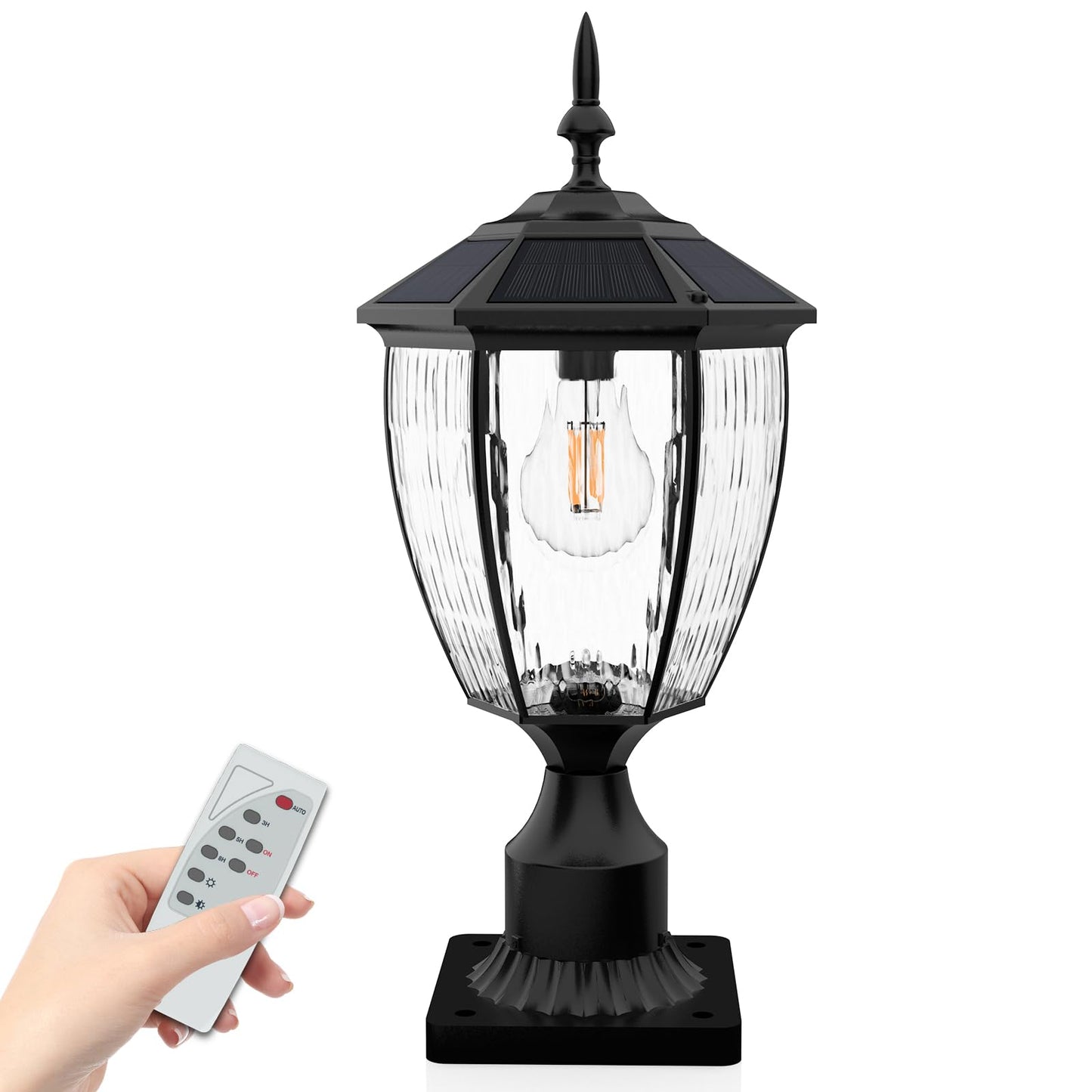 Jandov Solar Post Lights, 17.3in  Waterproof Lamp, Dusk to Dawn, Remote Control, Black, Aluminum, Model Jandov-M05-06