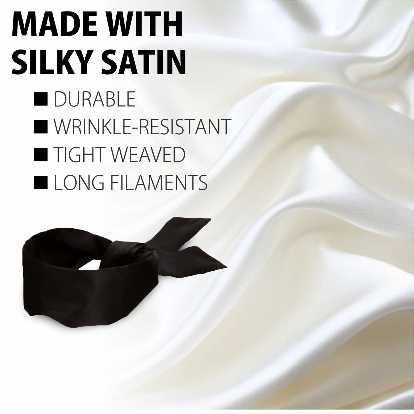 Lang Horn 2 pcs Silk Satin Blindfold Eye Mask Sleep Mask Soft Satin Eye Cover Silk Sleeping mask Valentine Gift 155cm / 62” (2 Pc Black)