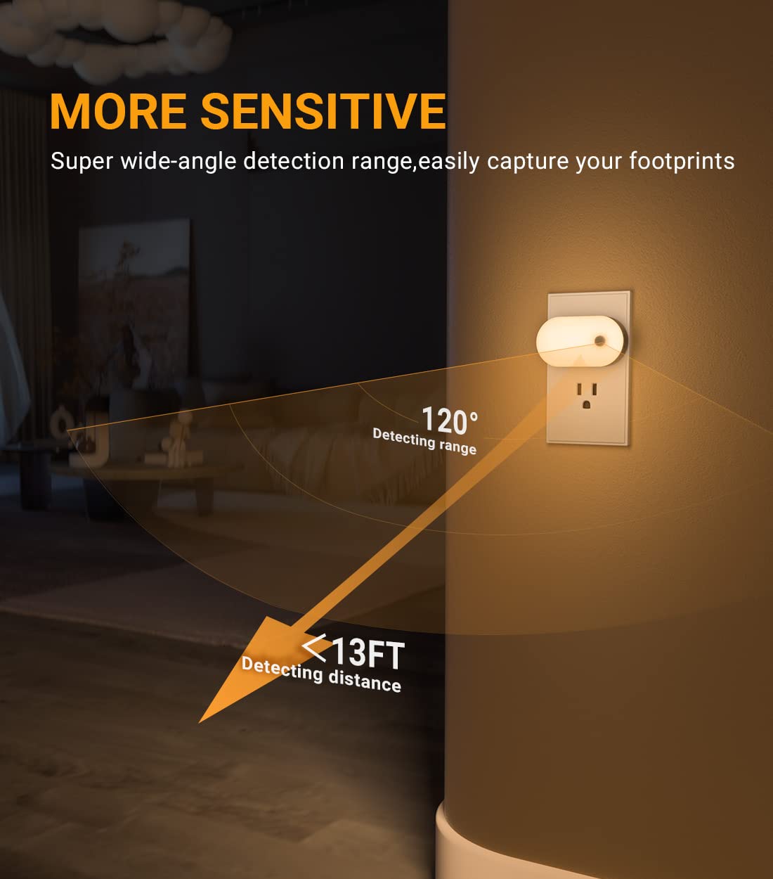 Lyridz Motion Sensor Night Light, 1-120LM Adjustable Brightness, Warm White, 2 Pack, Model A5117, Plastic