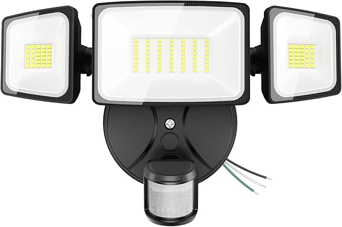 Onforu 75W LED Flood Light Motion Sensor Outdoor, 7000lm Dusk to Dawn Flood Light, Security Light with Three Head, IP65 Wa...