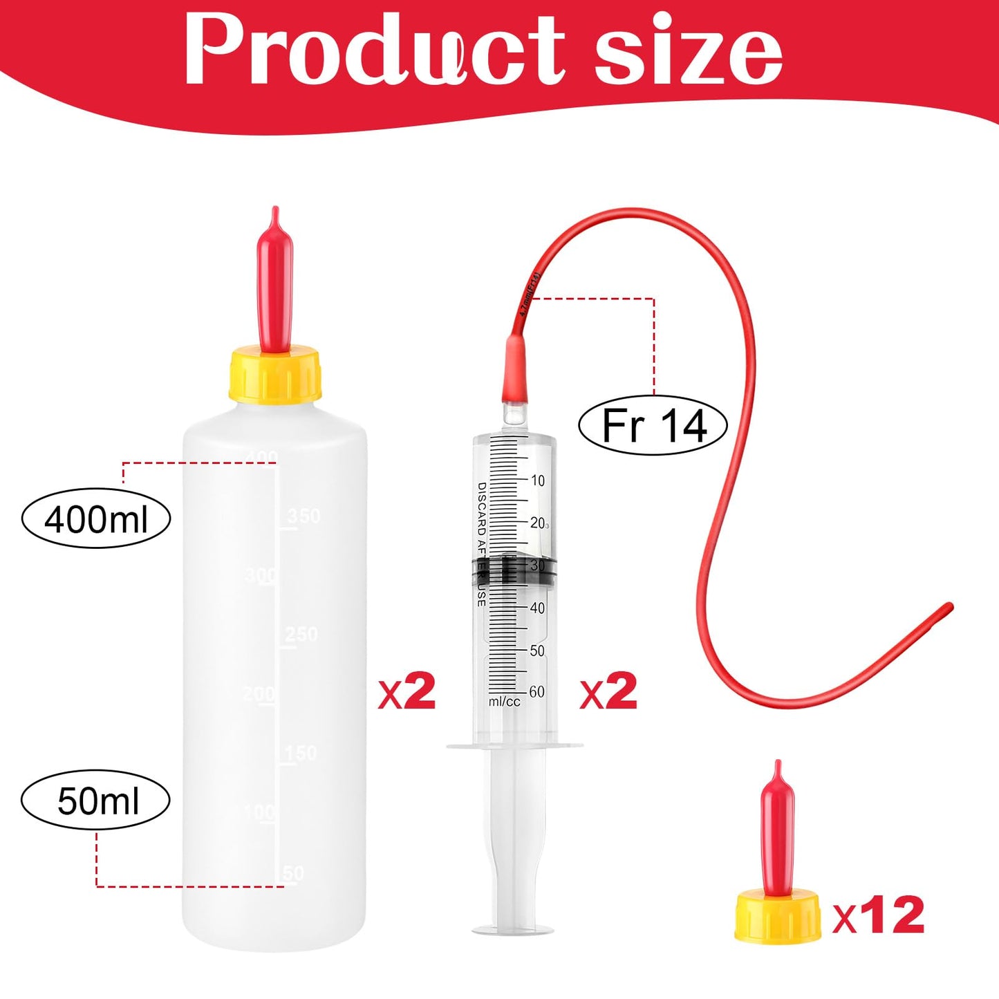 Havawish Lamb & Goat Bottle Kit - 18 Pcs, 2 x 400ml Lamb Bottles, 12 Animal Milk Drink Nipples, Goat Feeding Tube Kit