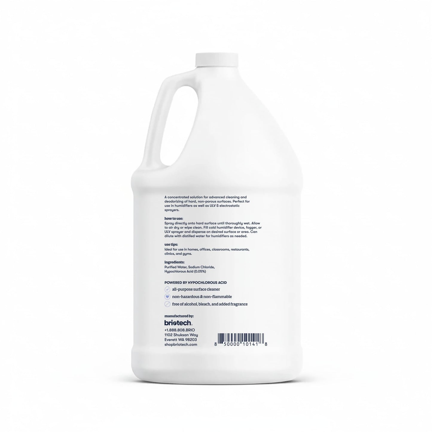 BRIOTECH Extra Strength HOCl Cleaner, 500 PPM Hypochlorous Acid Concentrate, ULV Foggers & Humidifiers, Professional Deodorizer for Dental, Offices, Schools, Homes, Peroxide Free, 1 Gallon