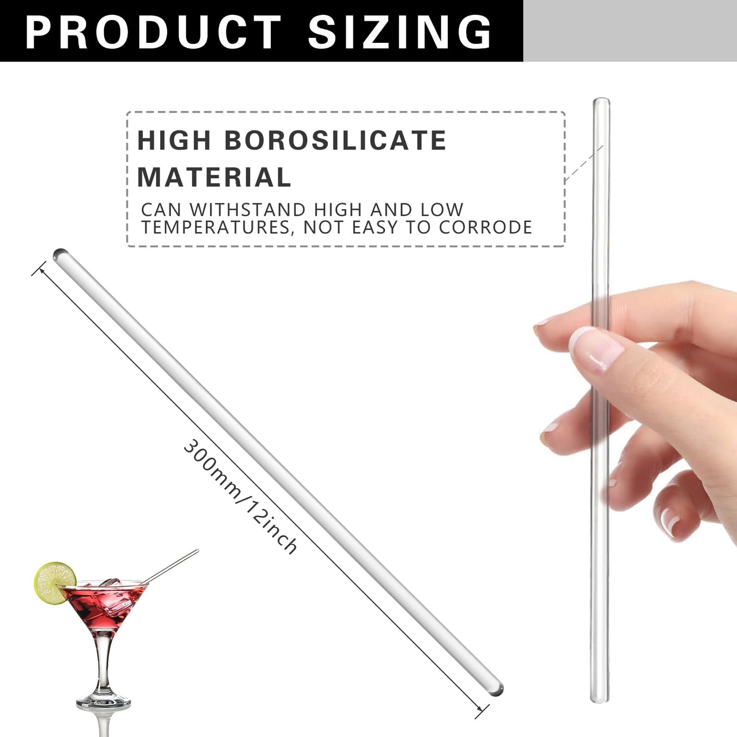Burry Life Science Glass Stick 12" Length Stir Rod with Both Ends Round 8pcs/pk