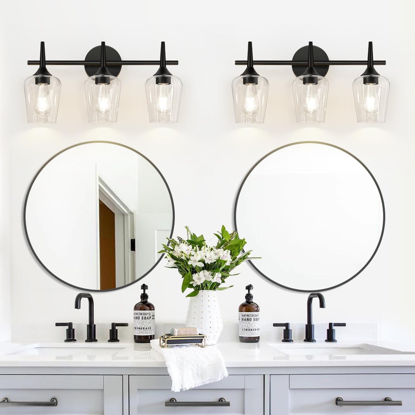 Mokatng 2025 Upgrade 3-Light Bathroom Light Fixtures  Black Vanity Lights For Bathroom With Clear Glass  19.5 Inch Bathroom Lighting Fixtures Over Mirror  Modern Wall Lamp For Cabinet Hallway