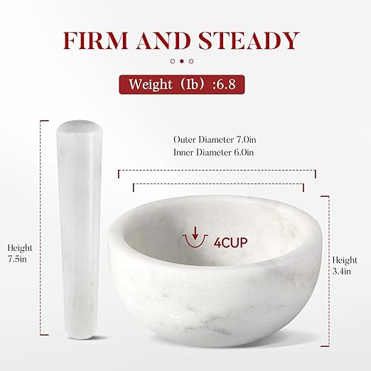 Koville Marble Mortar and Pestle Set, 7"-4 Cups Grinder Bowl for Guacamole, Salsa, Pill Crusher, Spice, Herb, Garlic, Nut, Heavy Duty Grinder for Kitchen(Namib Fantasy)