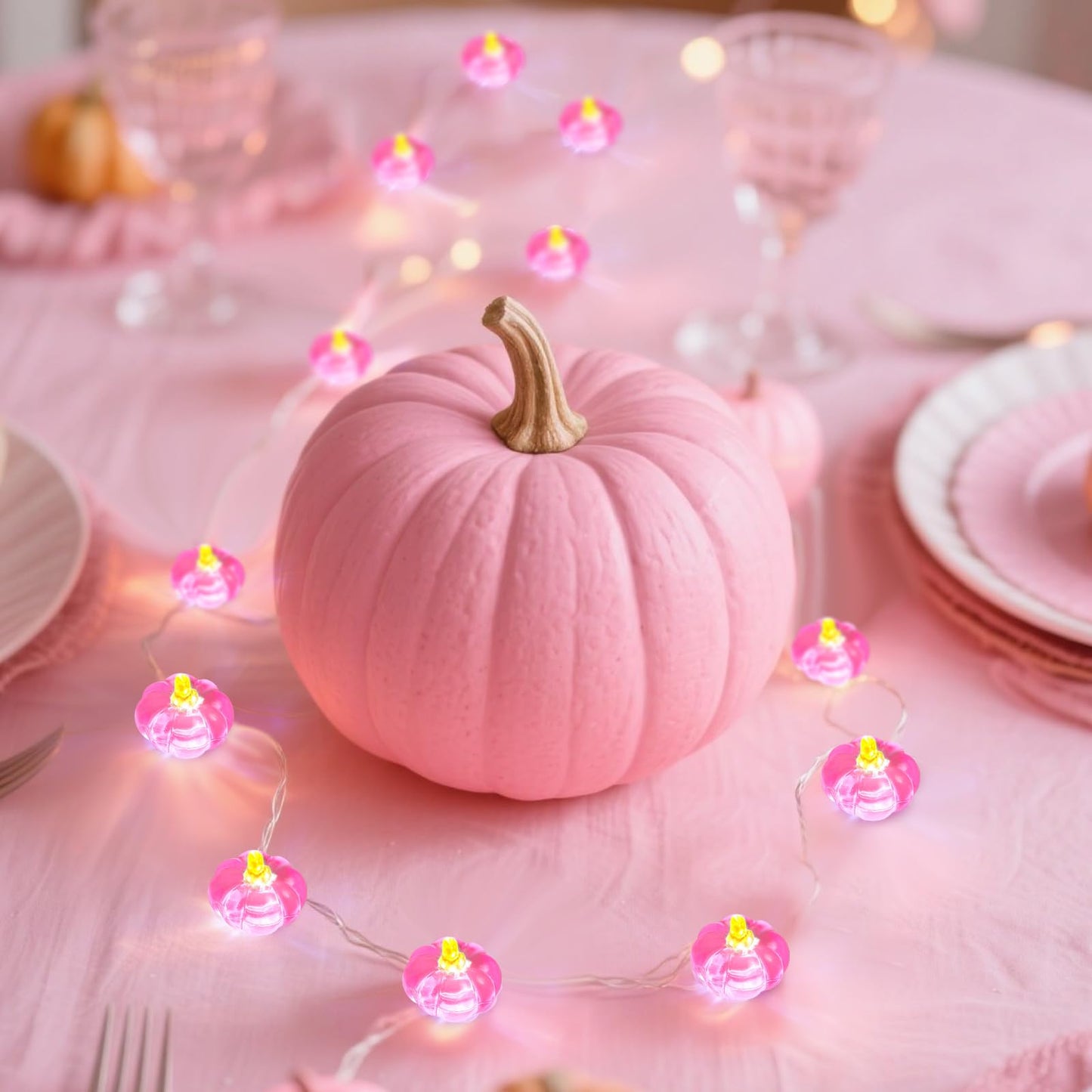 Glooglitter 2 Pcs Fall Thanksgiving String Lights 6.5 Ft Pink Pumpkin Lights String Baby Shower Decorations For Thanksgiving Halloween Indoor Window Tree Yard Porch Door Decor