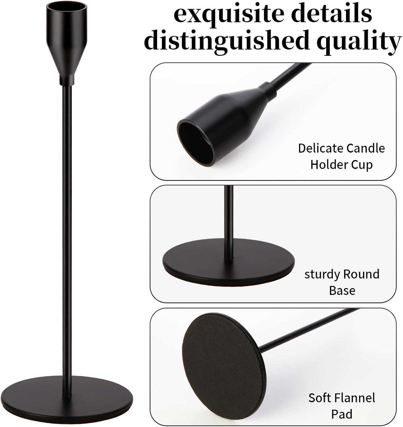 Matte Black Candle Holders Black Candlestick Holders Metal Candle Holder for Wedding, Dinning, Party, Fits 3/4 inch Thick Candle&Led Candles (Set of 6 Pcs)