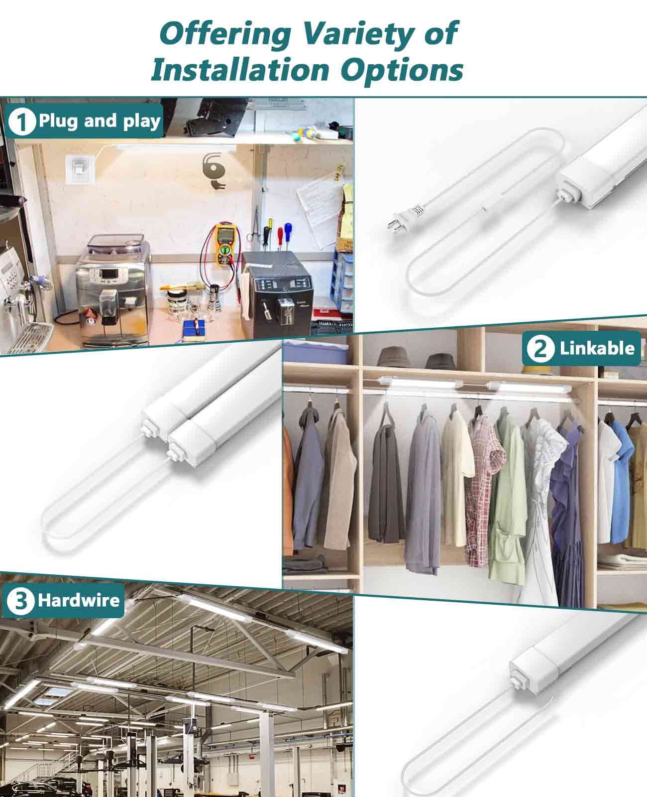 Wnsnou Led Shop Light - Waterproof & Linkable Tube Light, 18W 2000Lm, 5000K, 2Ft (2Pcs), well-designed Aluminum & Pc