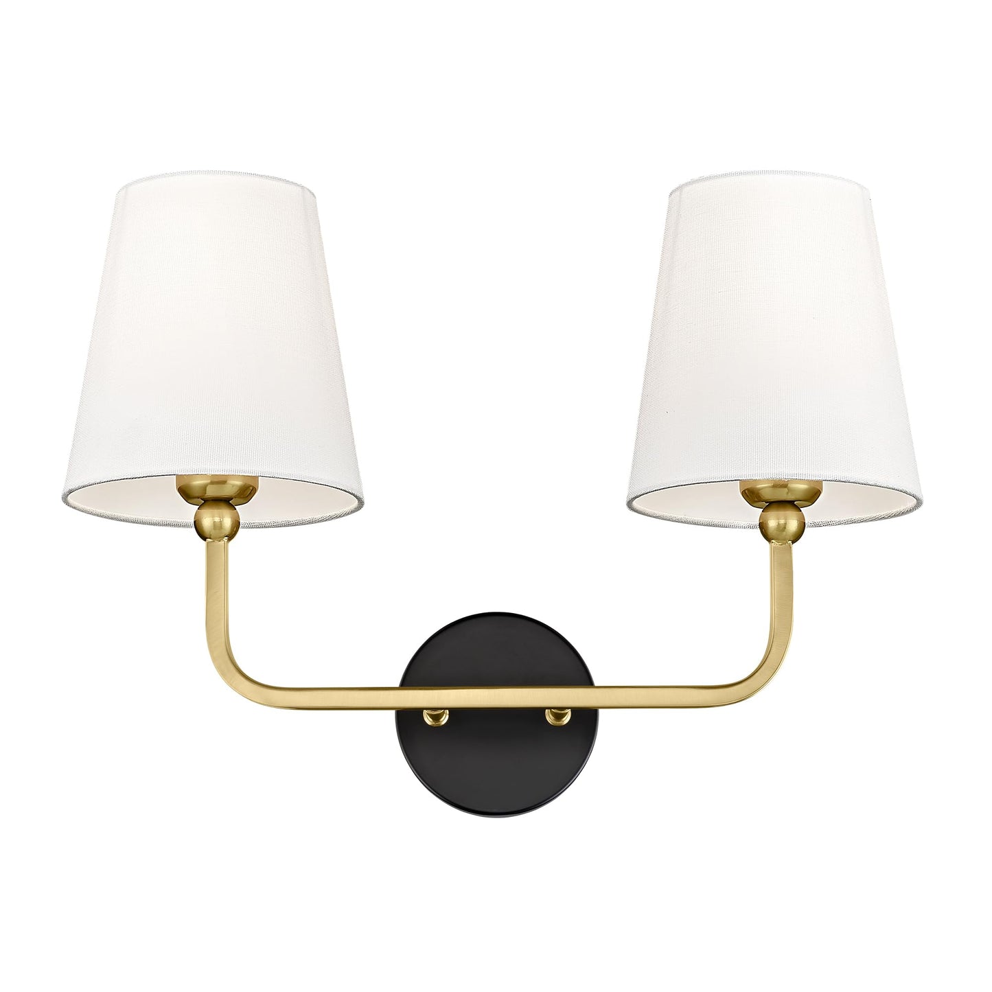 Metwet 2-Light Bathroom Light Fixtures  Black And Gold Vanity Lights  Double Wall Sconce With Flared White Fabric Shade  Modern Sconces Wall Lighting For Hallway Bedroom Stairway  Vl837-Kg-2