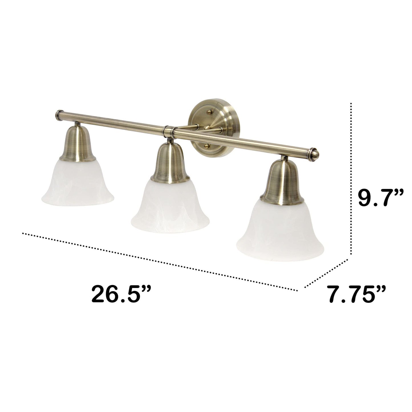 Lalia Home Vanity Light Fixture, 3-Light, Antique Brass, Iron, 26.5inL x 7.75inW x 9.7inH, Model 1270-LHV-